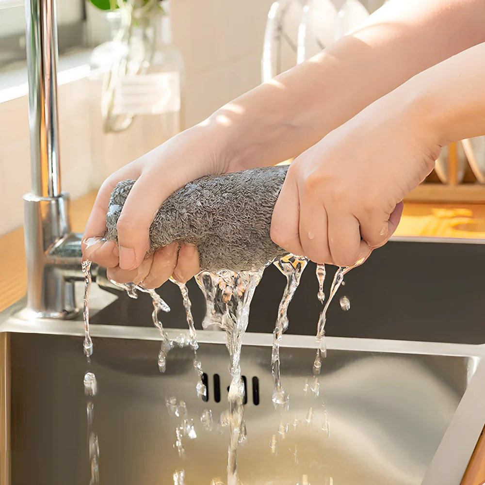 Grey plain pattern Japanese bamboo charcoal superfine fibre dish cloth for kitchen cleaning