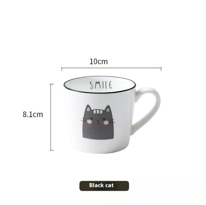 Ceramic coffee cup with cartoon cat design, perfect for couples and coffee enthusiasts
