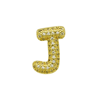 Retro style copper bracelet with English letter charm featuring micro inlaid zirconium stones in gold plating