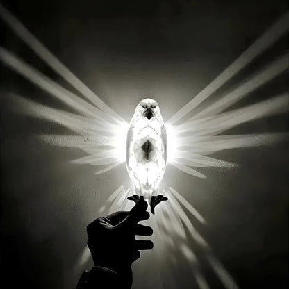 3D eagle owl wall lamp projector showing resin silhouette construction and projected shadow patterns