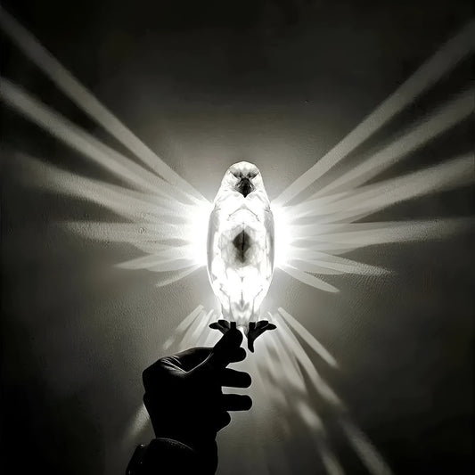3D eagle owl wall lamp projector showing resin silhouette construction and projected shadow patterns