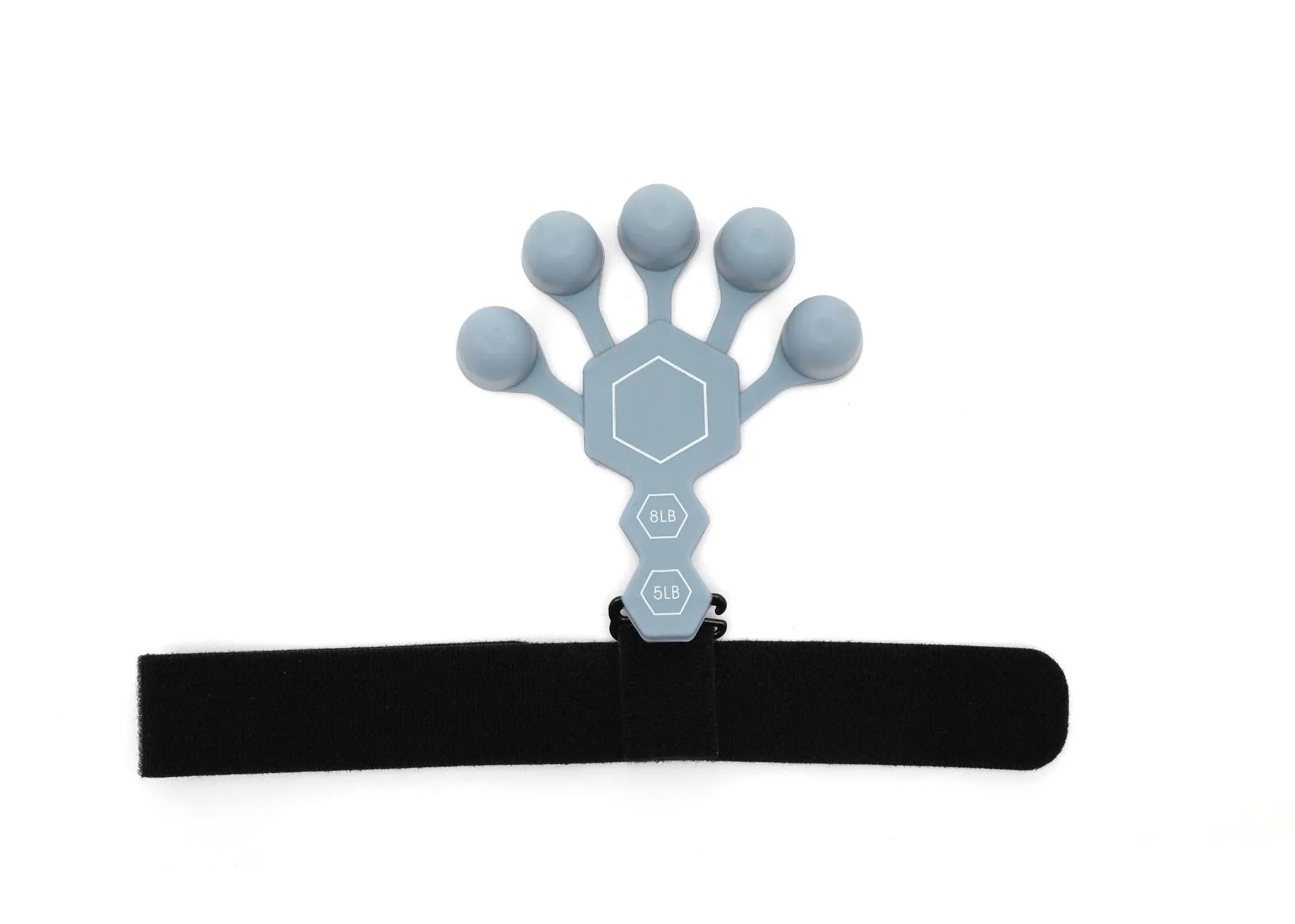 Grey and black silicone hand trainer for adult finger rehabilitation and strength exercises
