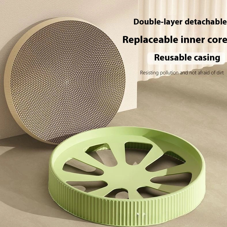 55cm round green cat scratching board with replaceable corrugated paper surface