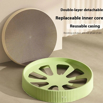 55cm round green cat scratching board with replaceable corrugated paper surface