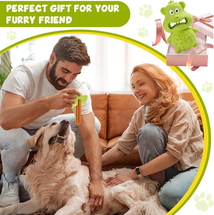 Green and yellow natural rubber dog toy for aggressive chewers with rounded design