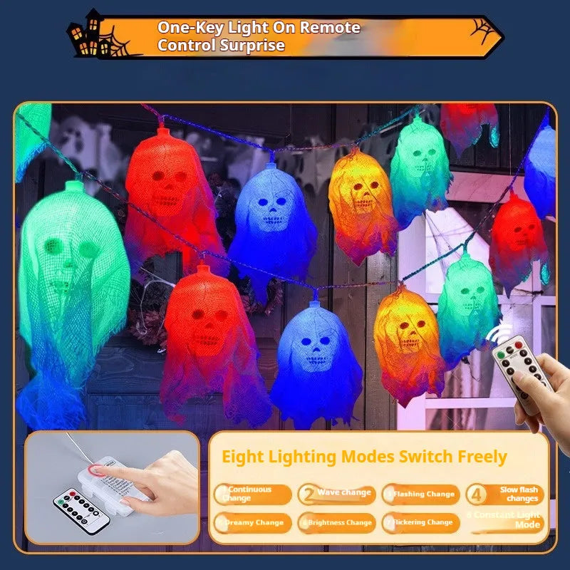 Halloween battery-powered LED light string in plastic housing for indoor wall decoration