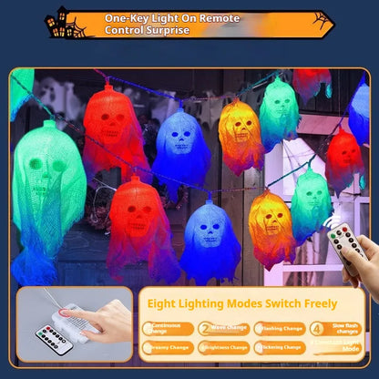 Halloween battery-powered LED light string in plastic housing for indoor wall decoration