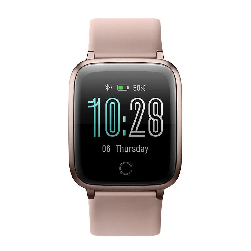 1.3 inch TFT smartwatch with silicone wristband in black, blue, or pink, showing touchscreen and magnetic charging cable