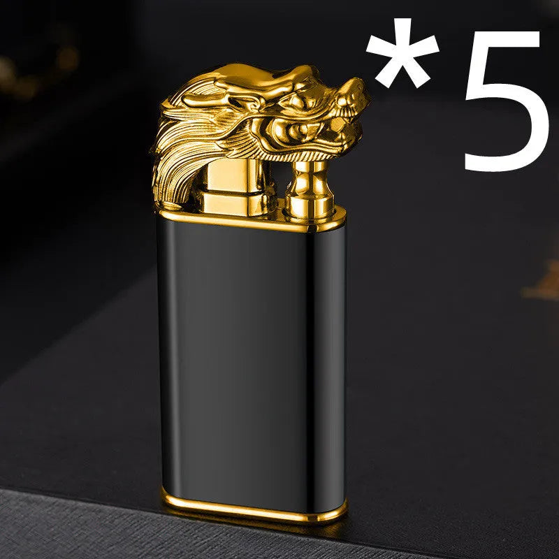 Metal dragon dolphin design double flame windproof lighter with blue jet fire