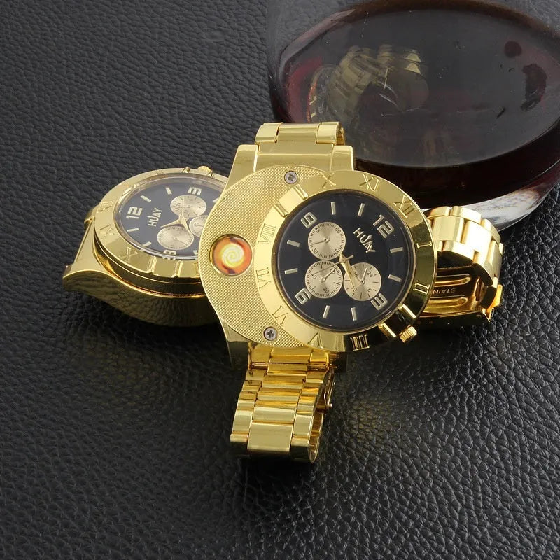 USB electronic cigarette lighter metal men's watch lighter in F777 Black and F777 White with wind resistance