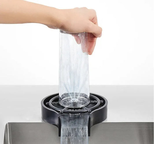 Stainless steel automatic glass washer with black ABS base and copper hose for high-pressure cleaning