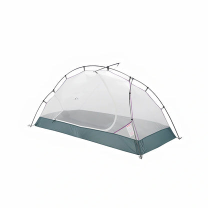 White double-layer camping tent with aluminium frame, side ventilation windows, and waterproof bottom
