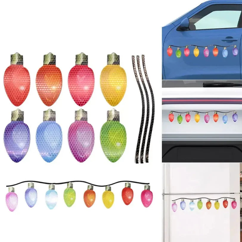Christmas light bulb magnetic sticker set with 24 bulbs and 12 connecting wires for car refrigerator decoration