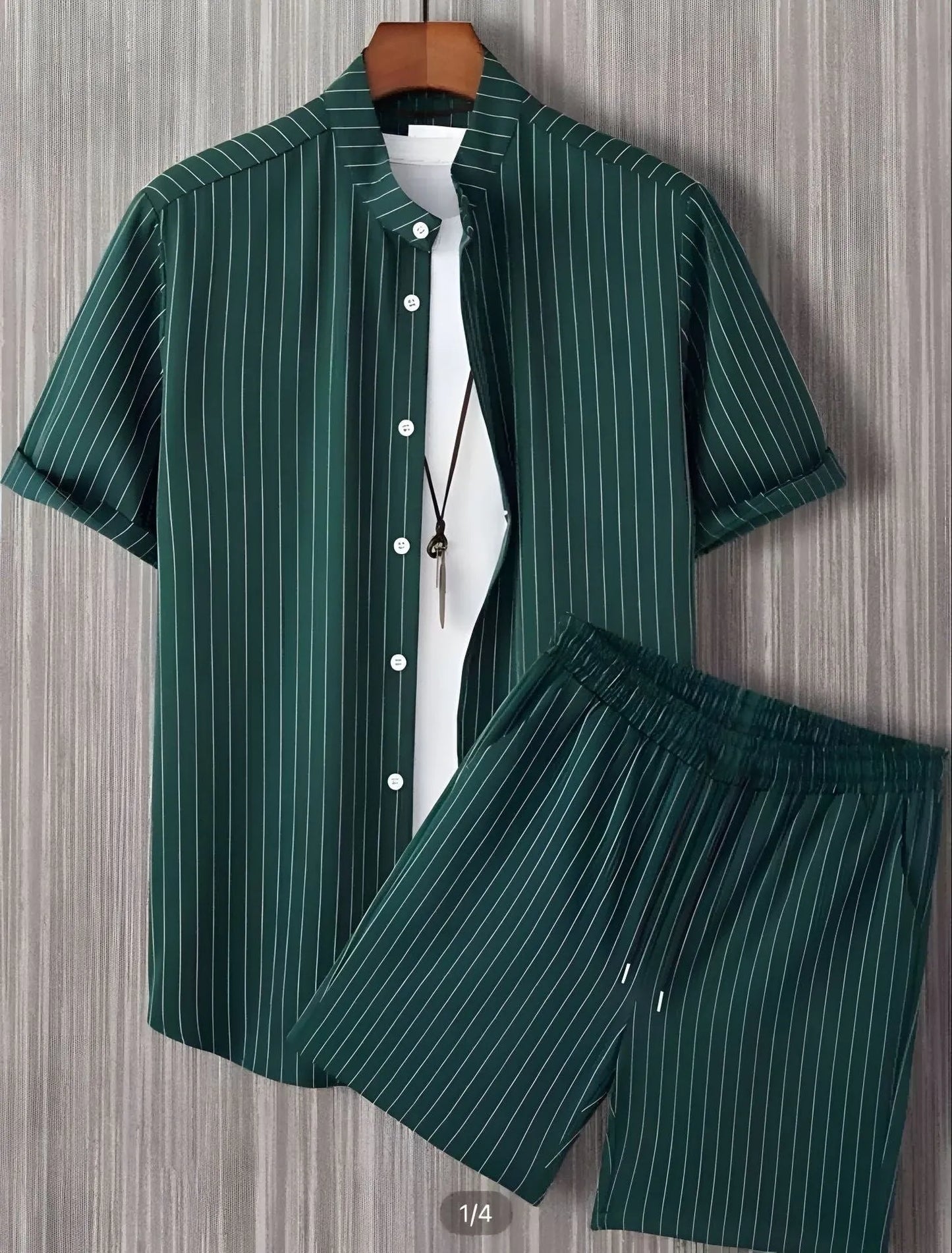 Men's light blue beach style short sleeve shirt and matching shorts casual outfit set