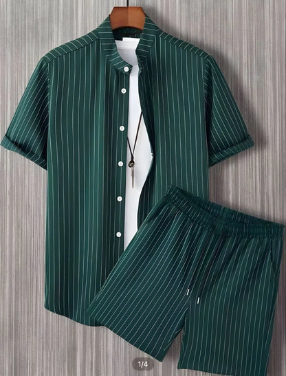 Men's light blue beach style short sleeve shirt and matching shorts casual outfit set