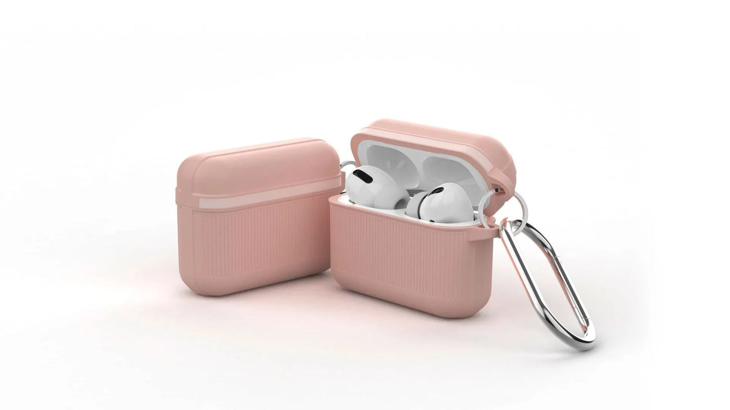 Silicone AirPods case in solid colour with reinforced corners and split design for quick access