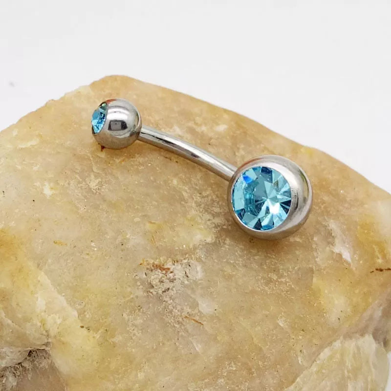 Hypoallergenic titanium steel navel buckle with alloy inlay artificial gem in various colors