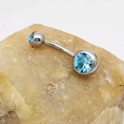 Hypoallergenic titanium steel navel buckle with alloy inlay artificial gem in various colors