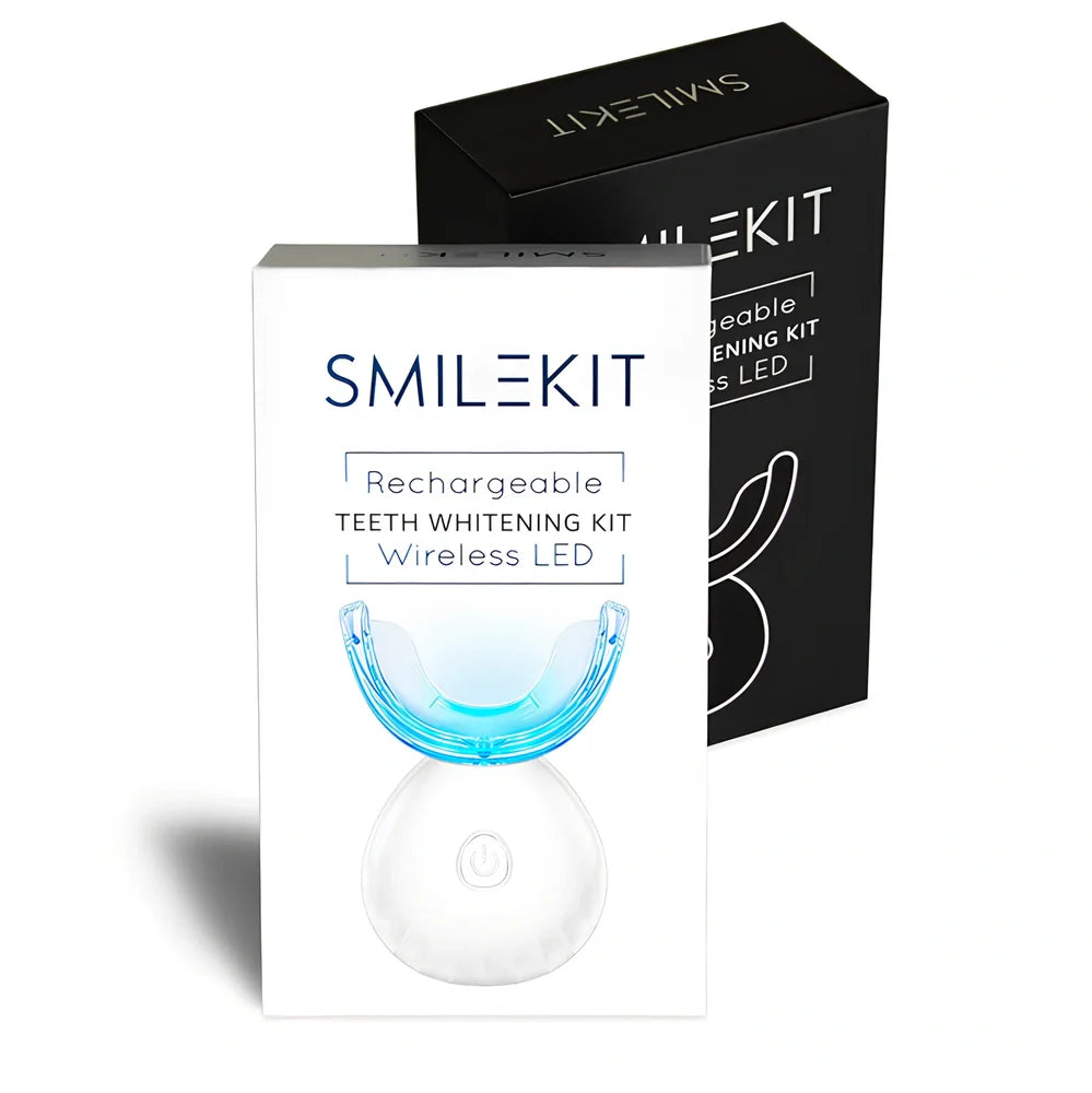 Wireless teeth whitening lamp kit in black charging suit with mint gel for portable stain cleaning