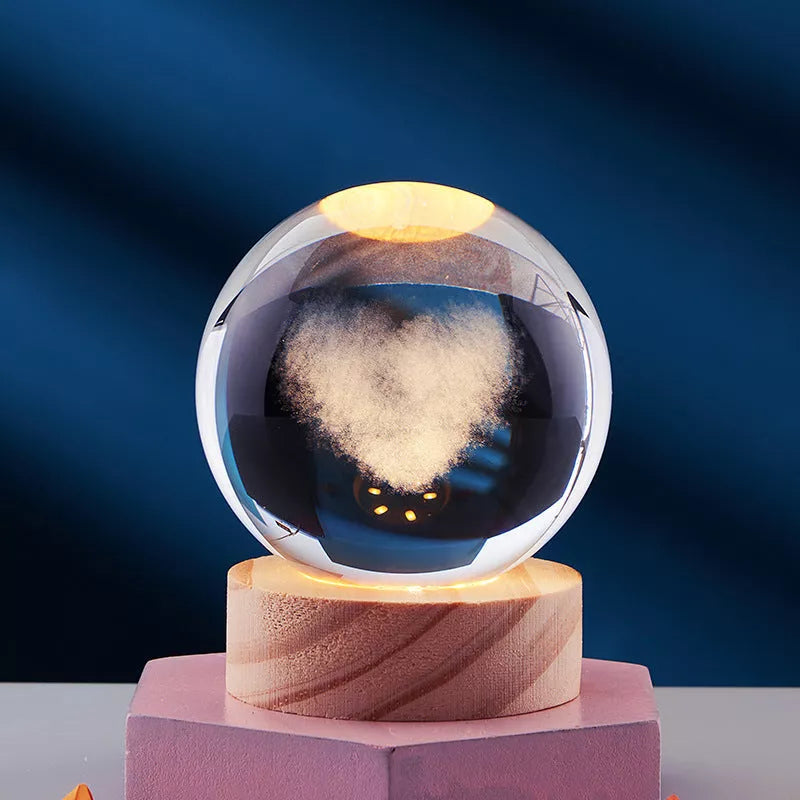 Crystal Ball Night Light with 3D Carved Solar System Design