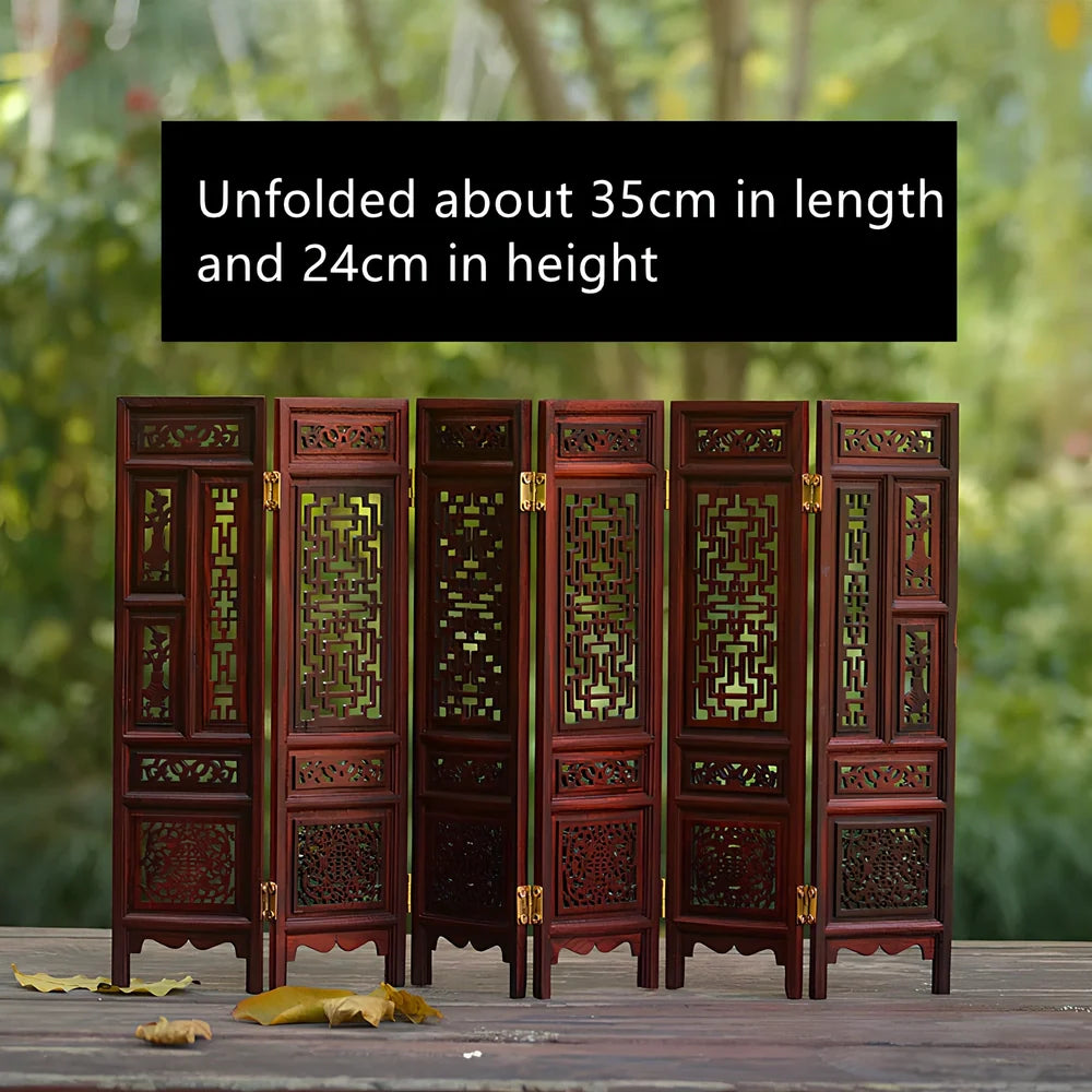 Red rosewood miniature Chinese furniture model with traditional carved details and mahogany construction
