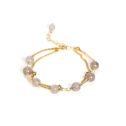 Women's electroplated crystal bracelet with moonstone charm and double copper tube design
