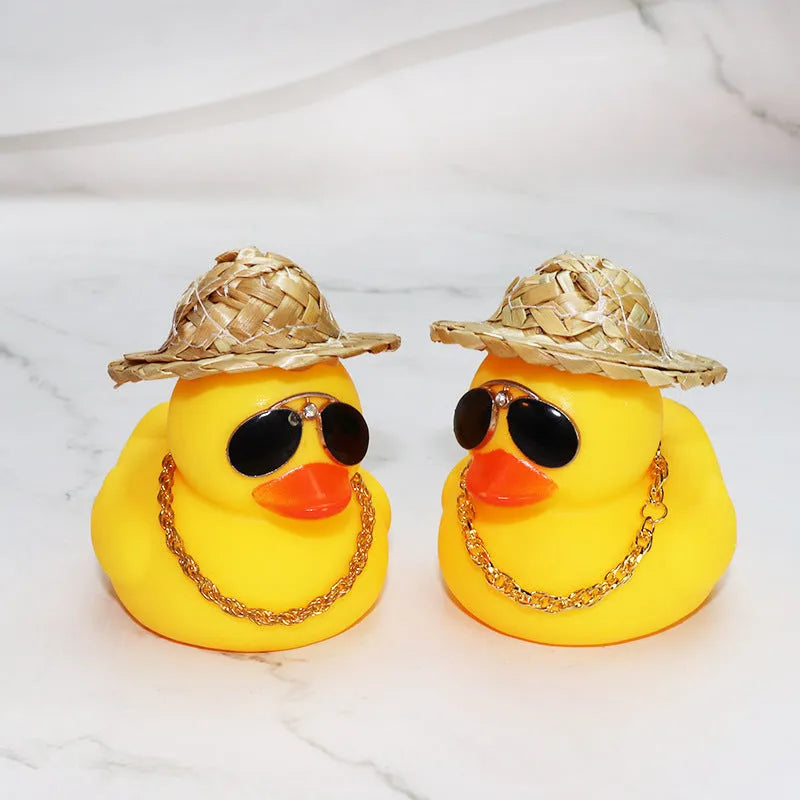 Straw hat yellow duck car decoration with matte finish plastic alloy construction
