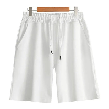 Men's straight-leg cotton casual shorts in light grey on a plain background.