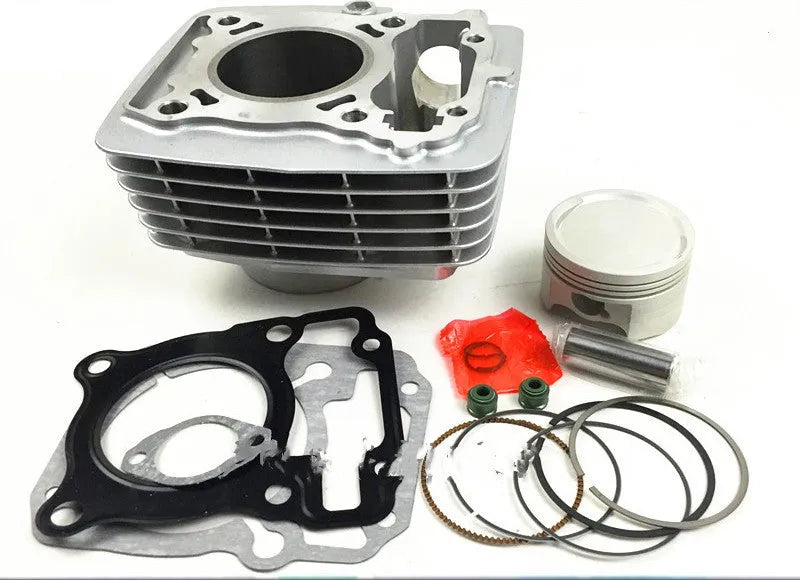 Motorcycle cylinder kit for SDH150-A B C with 57.3mm bore, 62.3mm end height, 14mm piston pin, silver