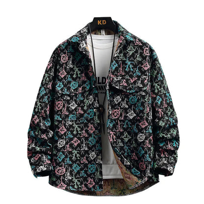 Personality casual lapel shirt coat with straight hem and long sleeves in colour 526 Black, size M to 4XL for weights 40-92.5 kg