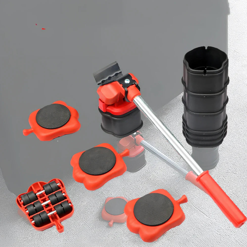 13-piece plastic heavy object mover set with 340mm base for 200kg loads, including levers and grips for safe sliding