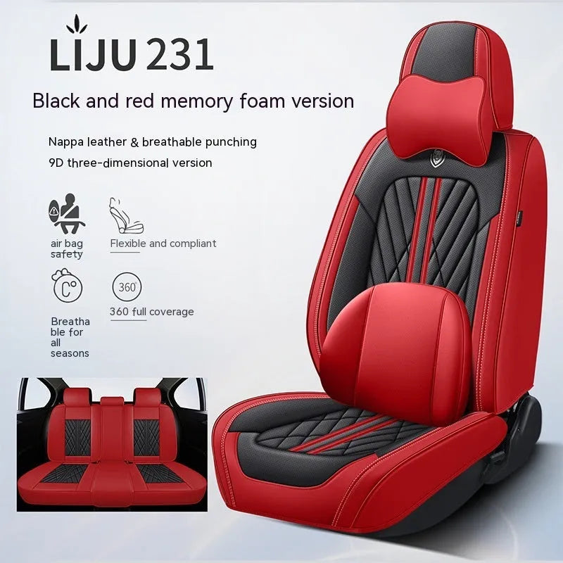 Five-seat leather car cushion set in multiple colour options with hemmed edges