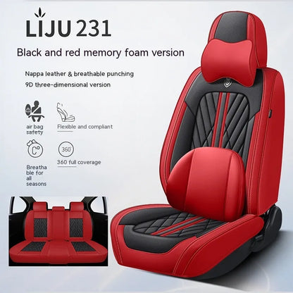 Five-seat leather car cushion set in multiple colour options with hemmed edges