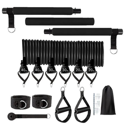 TPE rope stretch fitness stick 11-piece set in pink, purple, and black colours with adjustable resistance