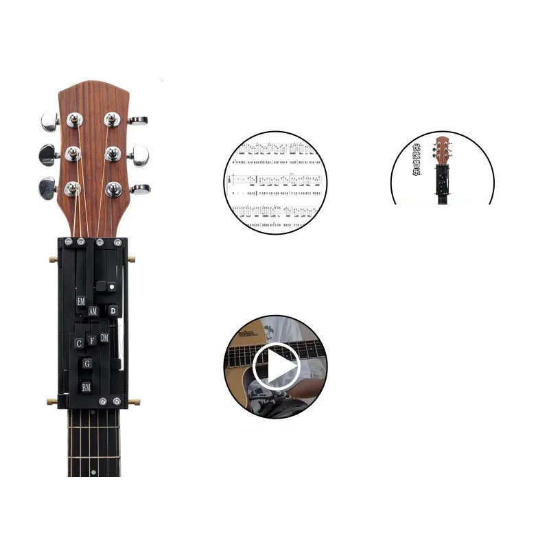 Black chord practice device for guitar beginners showing double chord design for transition practice