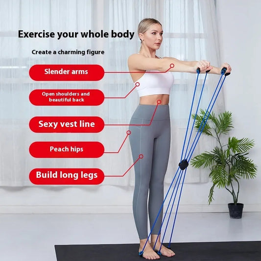 Blue eight-character resistance puller for shoulder exercises with TPR material construction