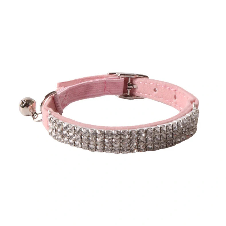 Flannel elastic buckle cat collar with gang drill pattern in six colour options, measuring 1.0cm wide by 28cm long