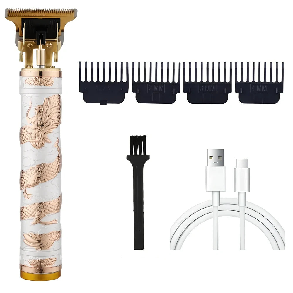 Carved electric hair clipper with retro oil head design in professional white colour with copper core motor