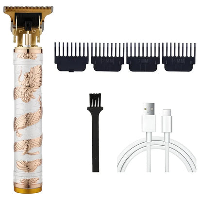 Carved electric hair clipper with retro oil head design in professional white colour with copper core motor