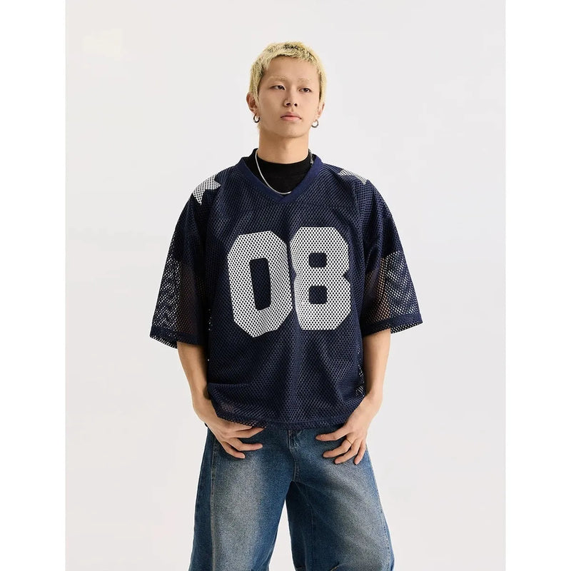 Men's And Women's High Street Half Sleeve Shirt Fashion: Black & Navy Blue Loose Fit Pullover Top with Printed Letters in Sizes M, L, XL, XXL