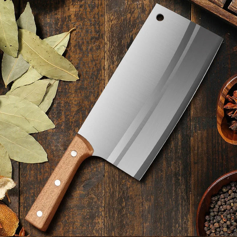 Premium stainless steel kitchen machete knife with ergonomic handle for comfortable slicing and dicing