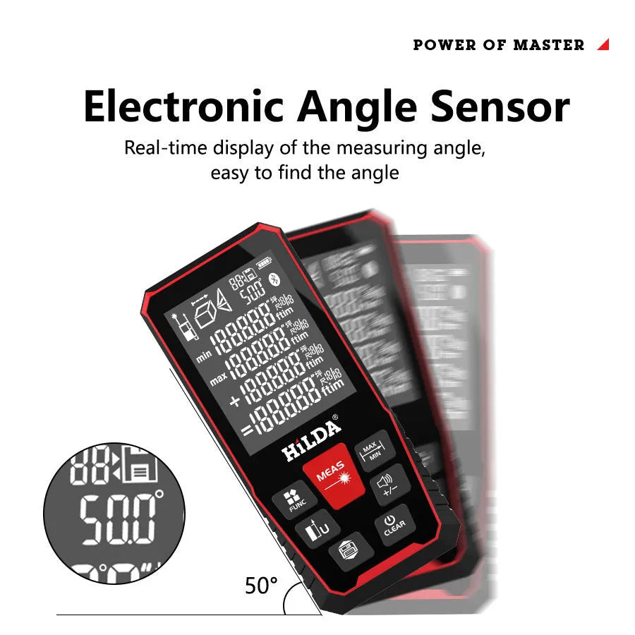 Handheld laser rangefinder measuring tool for distance calculation up to 100 or 120 metres