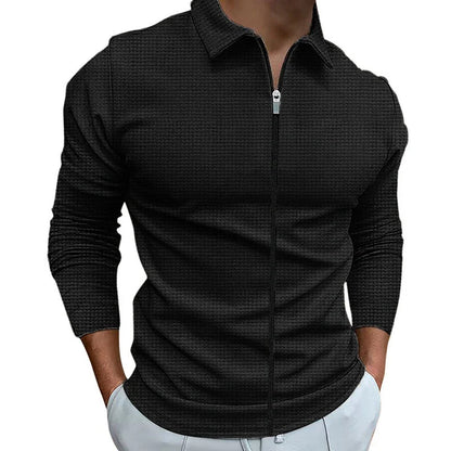 Men's waffle texture zipped lapel jacket in various colors for outdoor sports