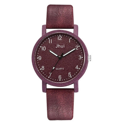 Stylish quartz watch with simple numeric dial, stainless steel clasp, and PU leather strap in various colors