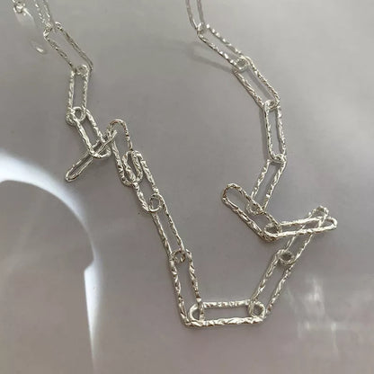 Women's S925 Silver Geometric Ring Necklace with adjustable length and Korean style design