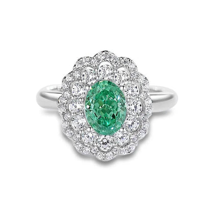 S925 silver emerald ring with palaibahao inlaid high carbon diamond, geometric design with elliptical elements