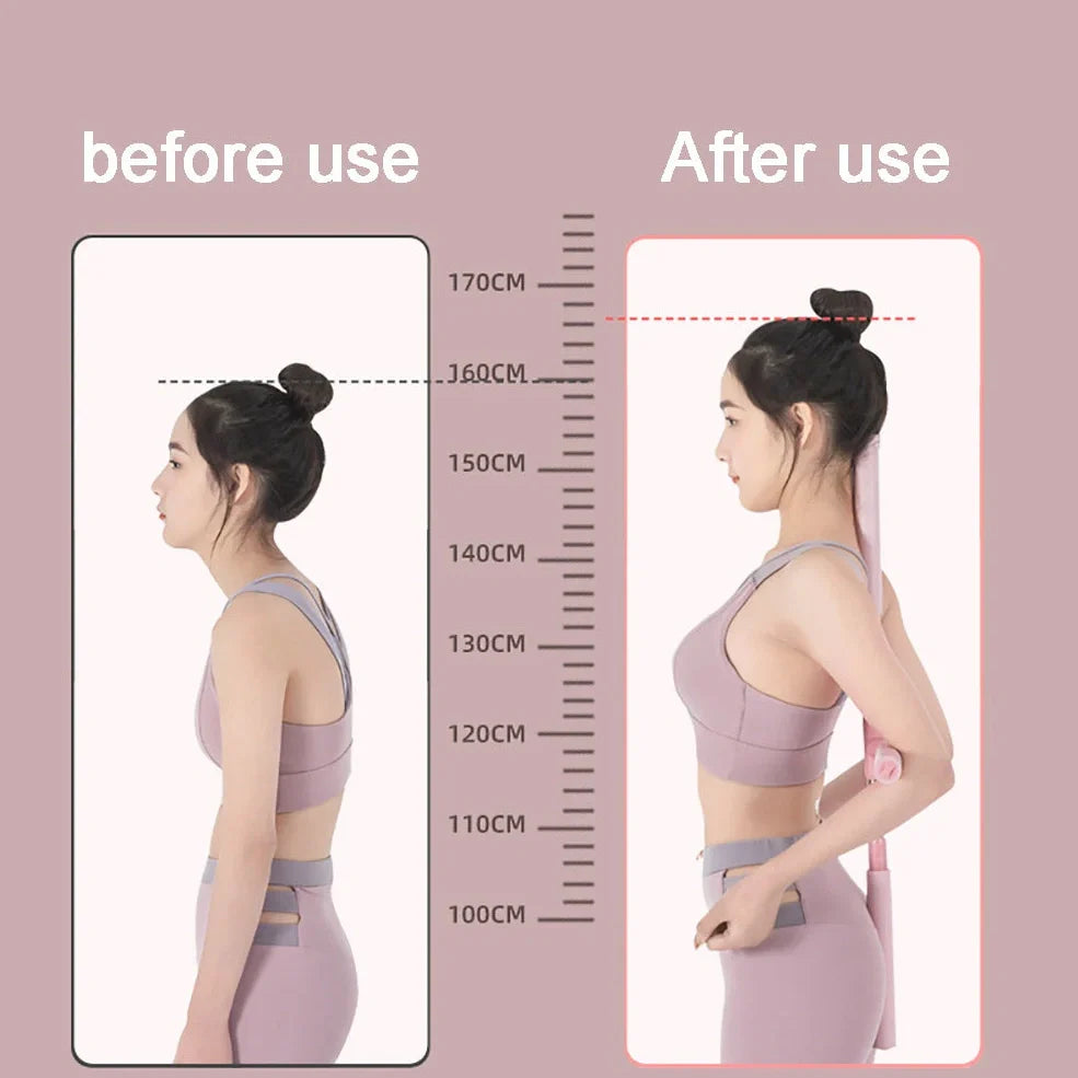 Stainless steel adjustable body stick yoga shoulder opener with 54-86cm range in blue, green, pink colours