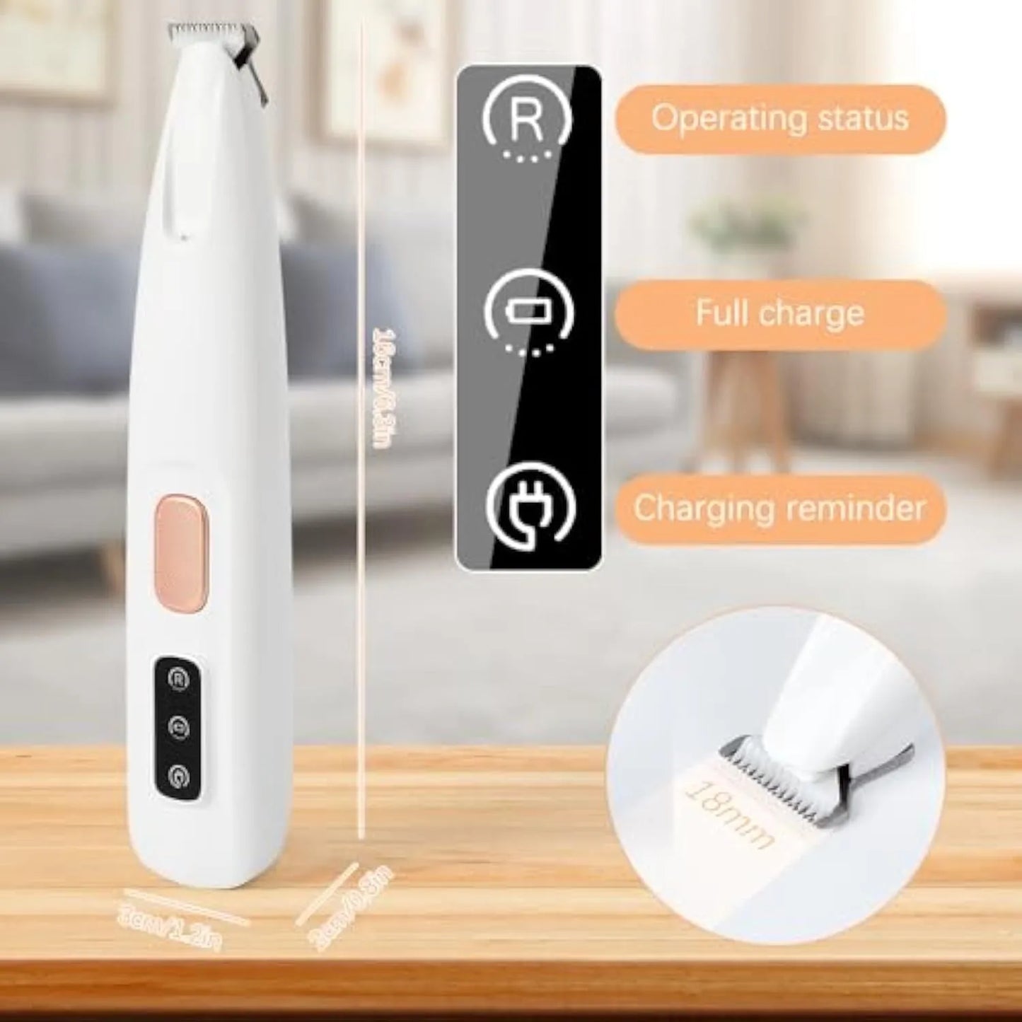 White USB rechargeable electric pet paw trimmer with LED light on grooming dog claws