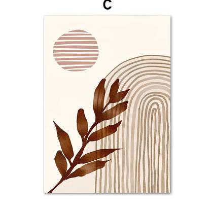 Line Leaves geometric abstract boho painting on canvas with frameless design showing precise dimensions