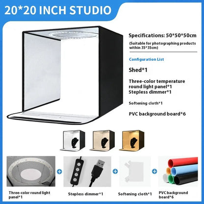 50cm studio light box with metal frame and three-colour temperature light board for product photography